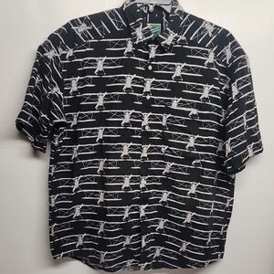 Johnny Cotton 100% cotton Black & White Airplane Patterned Men's Shirt sz L